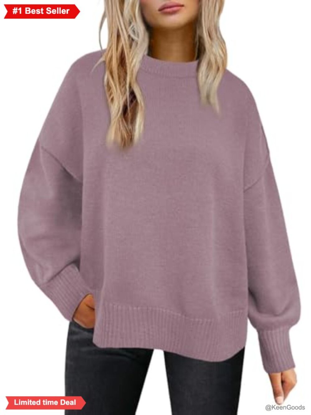 Oversized Crewneck Sweater Loose Fit Knit Pullover Long Sleeve Tunic